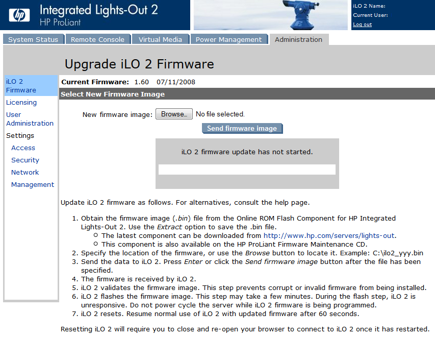ilo 2 firmware upgrade fails